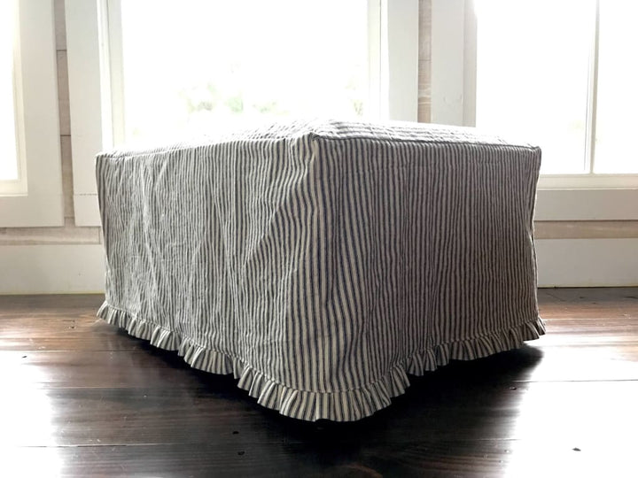 Farmhouse Ruffled Ottoman Slipcover handmade heirloom nursery - High Cotton Textile
