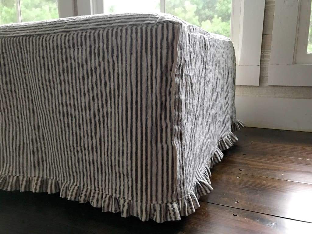 Farmhouse Ruffled Ottoman Slipcover handmade heirloom nursery - High Cotton Textile