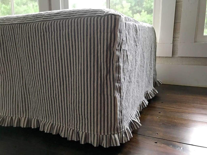 Farmhouse Ruffled Ottoman Slipcover handmade heirloom nursery - High Cotton Textile