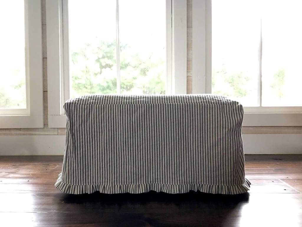 Farmhouse Ruffled Ottoman Slipcover handmade heirloom nursery - High Cotton Textile