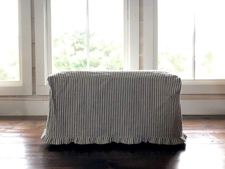 Farmhouse Ruffled Ottoman Slipcover handmade heirloom nursery - High Cotton Textile