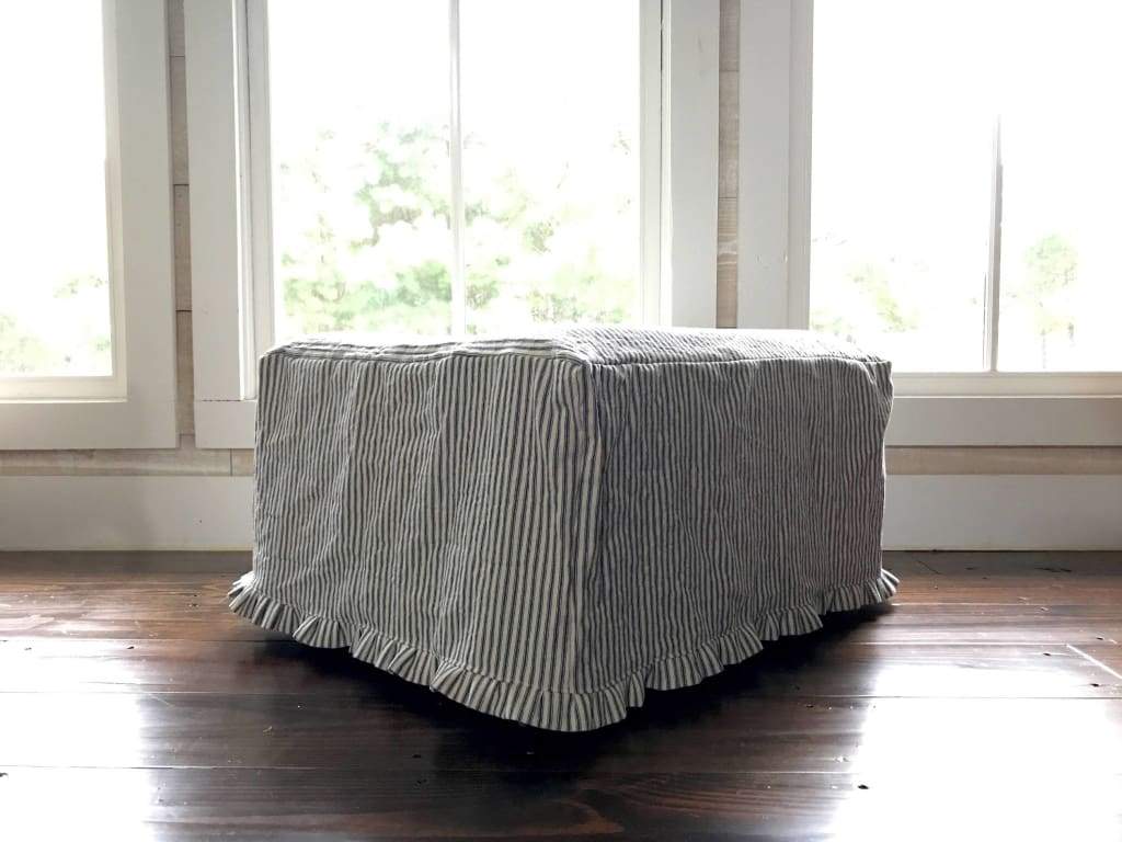 Farmhouse Ruffled Ottoman Slipcover handmade heirloom nursery - High Cotton Textile