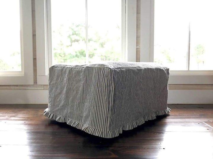 Farmhouse Ruffled Ottoman Slipcover handmade heirloom nursery - High Cotton Textile