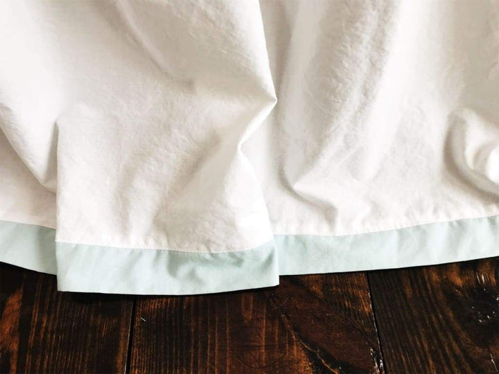 Farmhouse Tailored Crib Skirt in White and Mist handmade heirloom nursery - High Cotton Textile