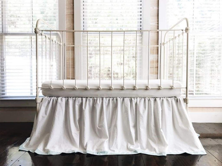Farmhouse Tailored Crib Skirt in White and Mist handmade heirloom nursery - High Cotton Textile