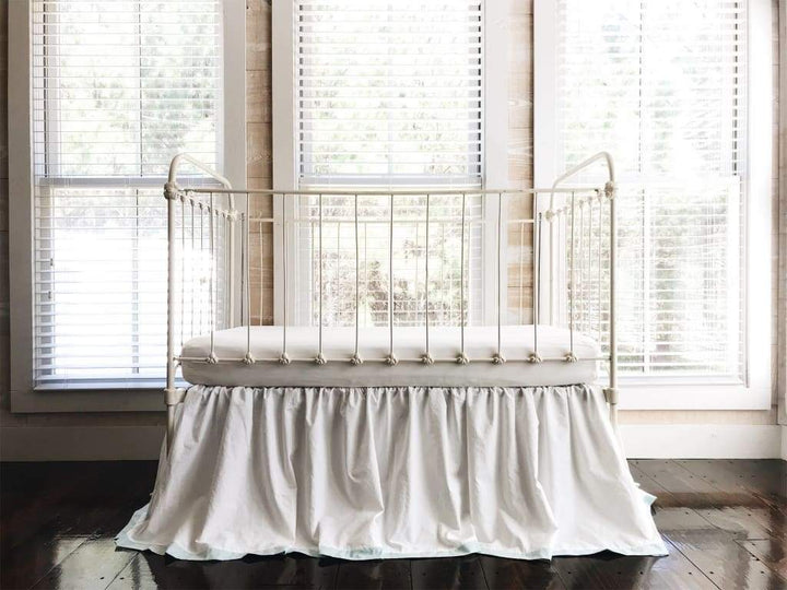 Farmhouse Tailored Crib Skirt in White and Mist handmade heirloom nursery - High Cotton Textile