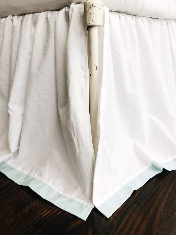 Farmhouse Tailored Crib Skirt in White and Mist handmade heirloom nursery - High Cotton Textile
