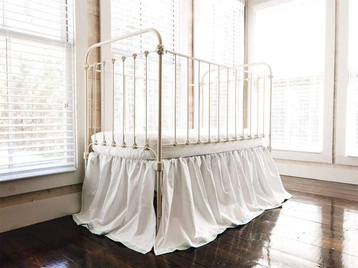 Farmhouse Tailored Crib Skirt in White and Mist handmade heirloom nursery - High Cotton Textile
