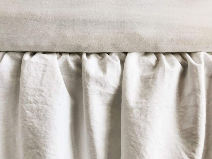 Farmhouse Tailored Crib Skirt in White and Mist handmade heirloom nursery - High Cotton Textile