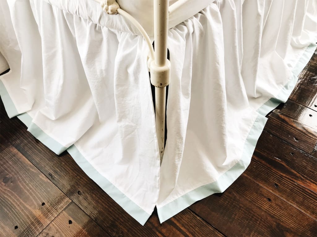 Farmhouse Tailored Crib Skirt in White and Mist handmade heirloom nursery - High Cotton Textile