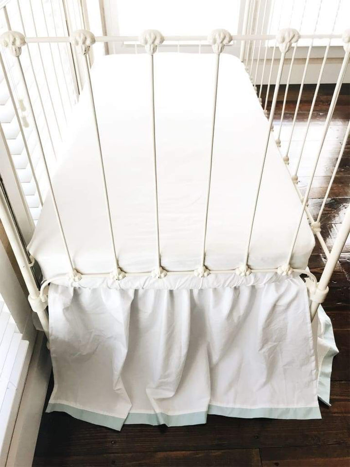 Farmhouse Tailored Crib Skirt in White and Mist handmade heirloom nursery - High Cotton Textile
