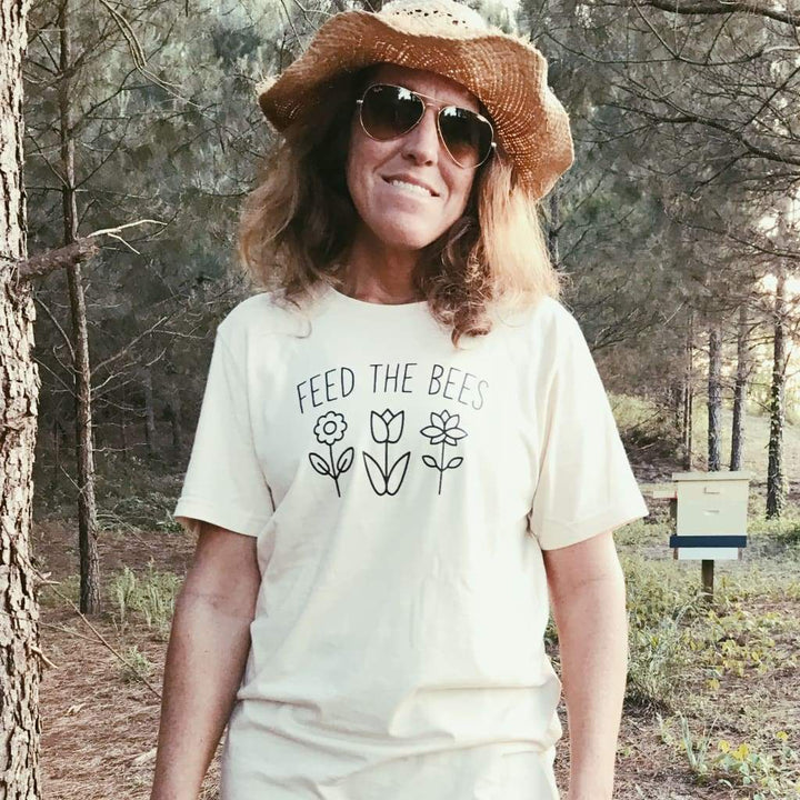 Feed the Bees Organic Cotton Adult Unisex Shirt handmade heirloom nursery - High Cotton Textile