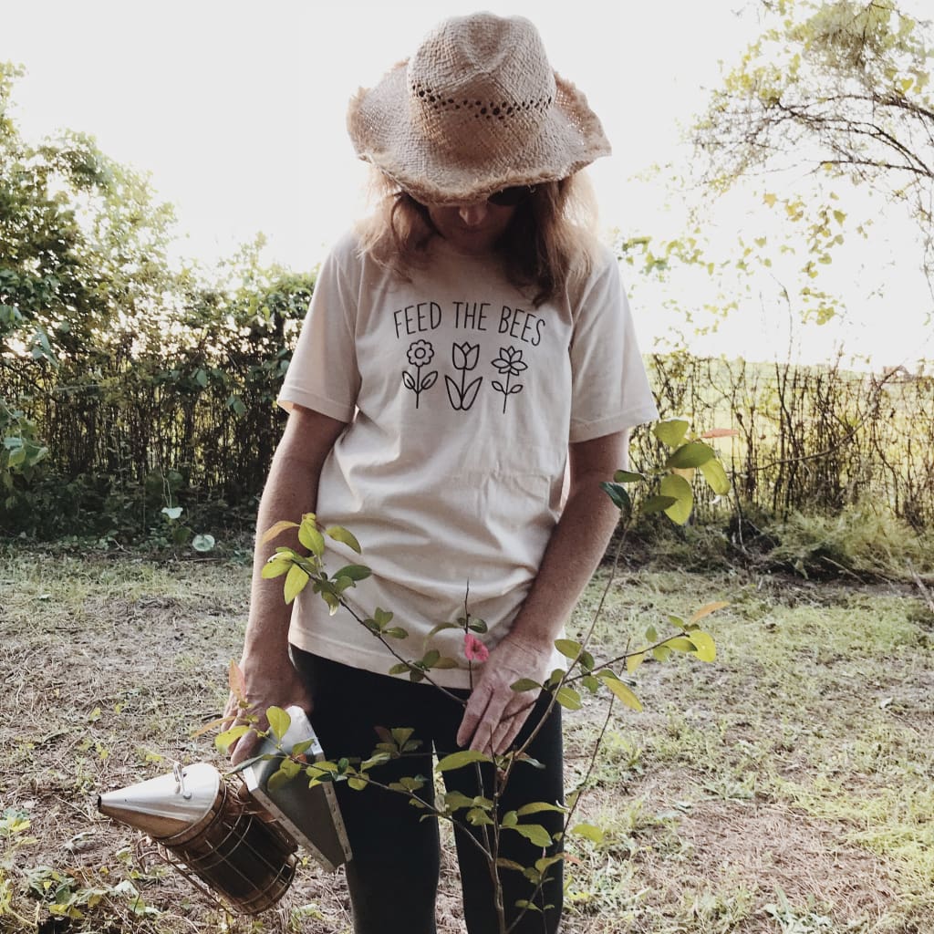 Feed the Bees Organic Cotton Adult Unisex Shirt handmade heirloom nursery - High Cotton Textile
