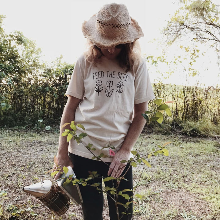 Feed the Bees Organic Cotton Adult Unisex Shirt handmade heirloom nursery - High Cotton Textile