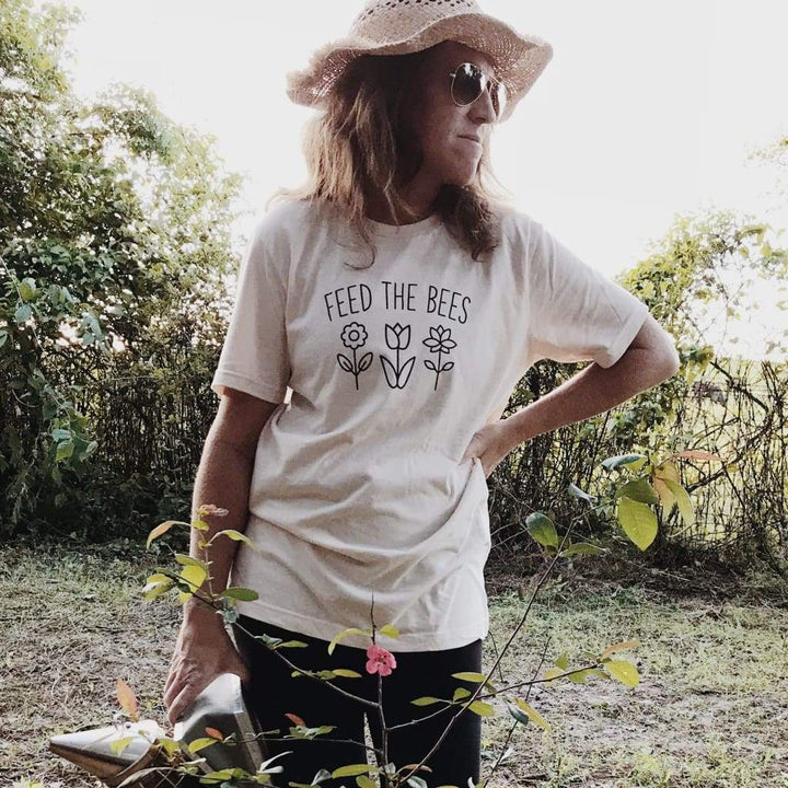 Feed the Bees Organic Cotton Adult Unisex Shirt handmade heirloom nursery - High Cotton Textile
