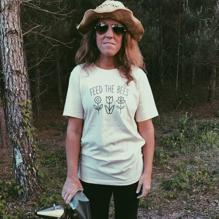 Feed the Bees Organic Cotton Adult Unisex Shirt handmade heirloom nursery - High Cotton Textile