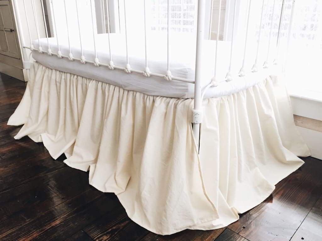 Fig Tree Cream Farmhouse Crib Skirt handmade heirloom nursery - High Cotton Textile