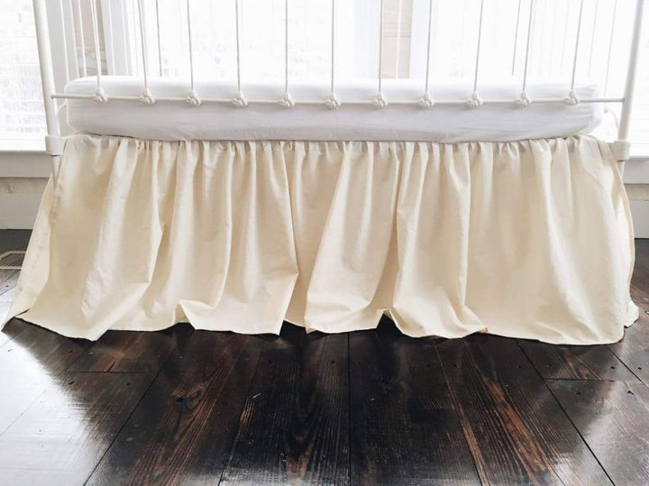 Fig Tree Cream Farmhouse Crib Skirt handmade heirloom nursery - High Cotton Textile