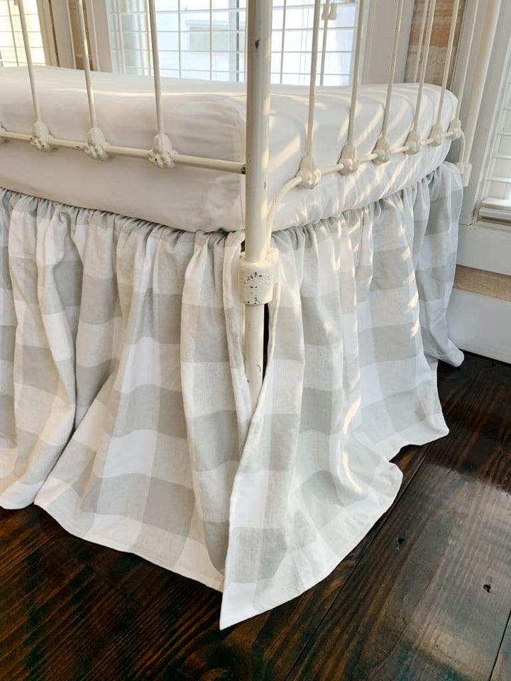 Grey Buffalo Check Farmhouse Crib Skirt handmade heirloom nursery - High Cotton Textile