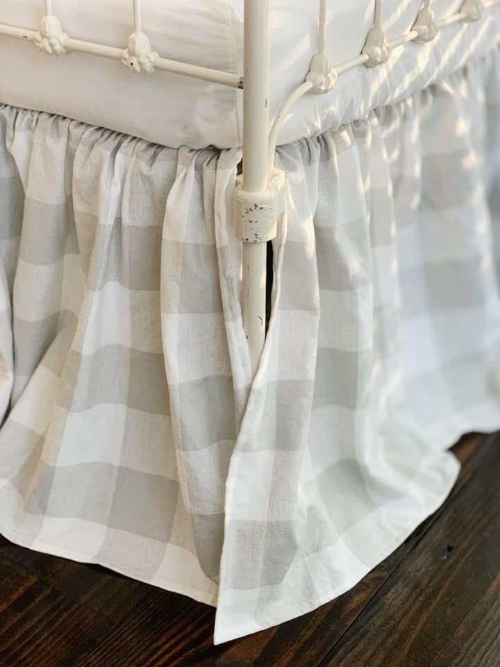 Grey Buffalo Check Farmhouse Crib Skirt handmade heirloom nursery - High Cotton Textile