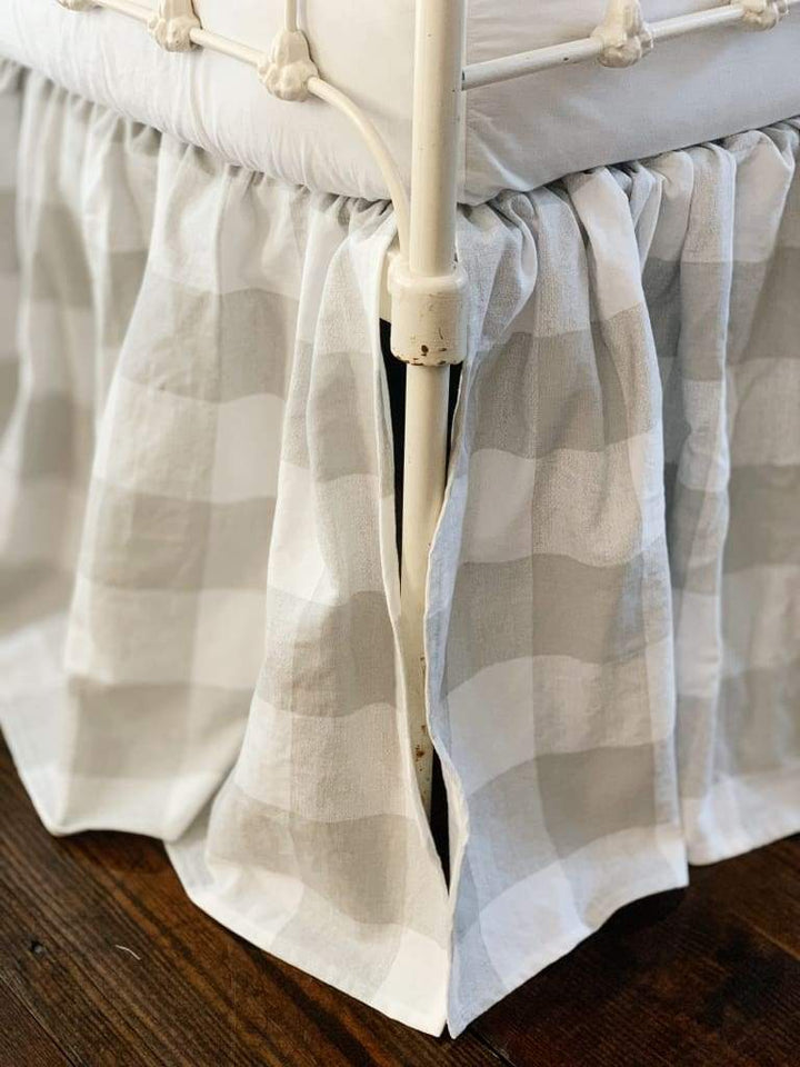 Grey Buffalo Check Farmhouse Crib Skirt handmade heirloom nursery - High Cotton Textile
