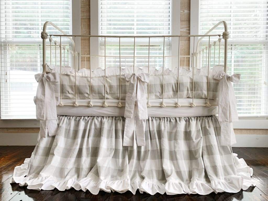 Grey Buffalo Check Ruffled Crib Bedding Set - High Cotton Textile 