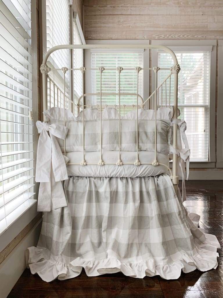 Grey Buffalo Check Ruffled Crib Bedding Set - High Cotton Textile 