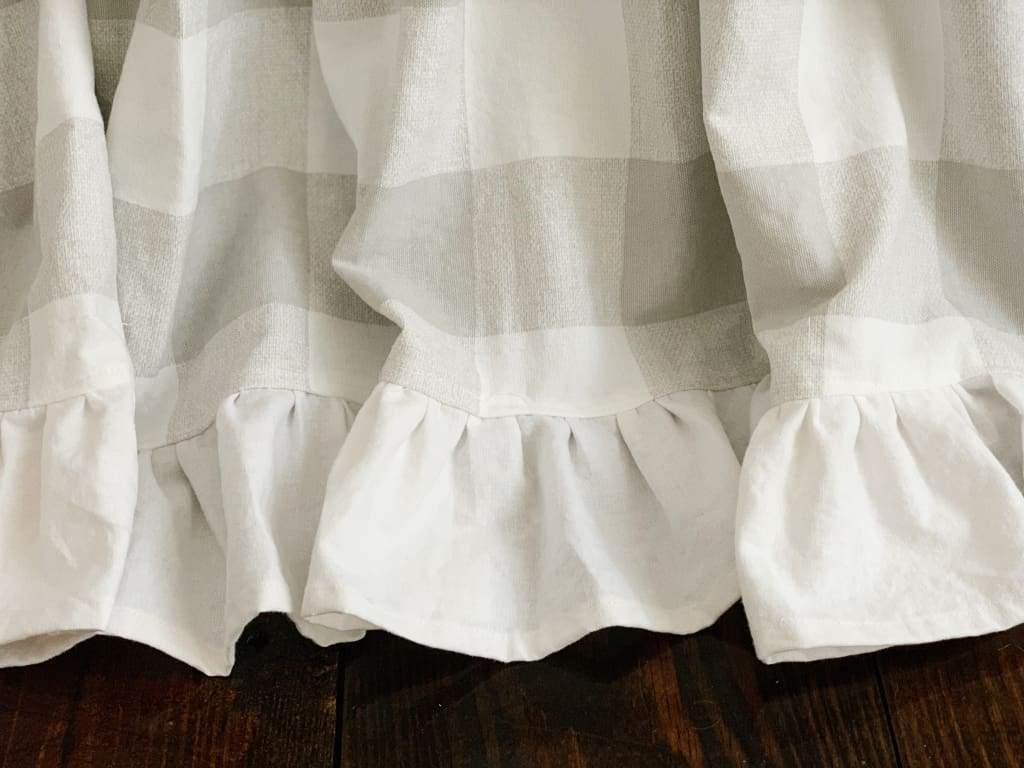 Grey Buffalo Check Ruffled Crib Skirt handmade heirloom nursery - High Cotton Textile