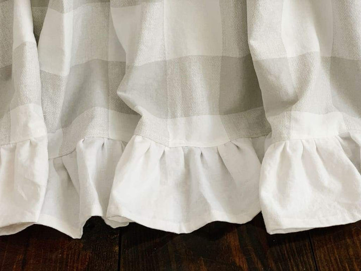 Grey Buffalo Check Ruffled Crib Skirt handmade heirloom nursery - High Cotton Textile
