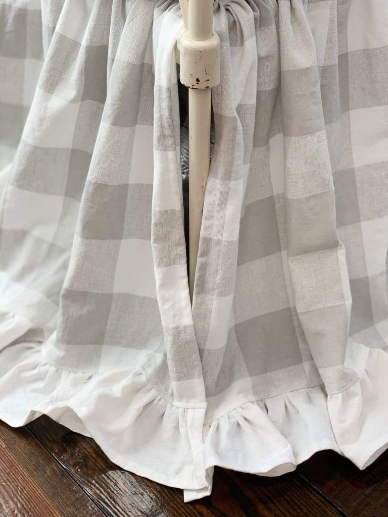 Grey Buffalo Check Ruffled Crib Skirt handmade heirloom nursery - High Cotton Textile