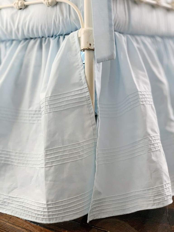 Heirloom Blue Pin-Tucked Crib Skirt | Boy Crib Bedding handmade heirloom nursery - High Cotton Textile