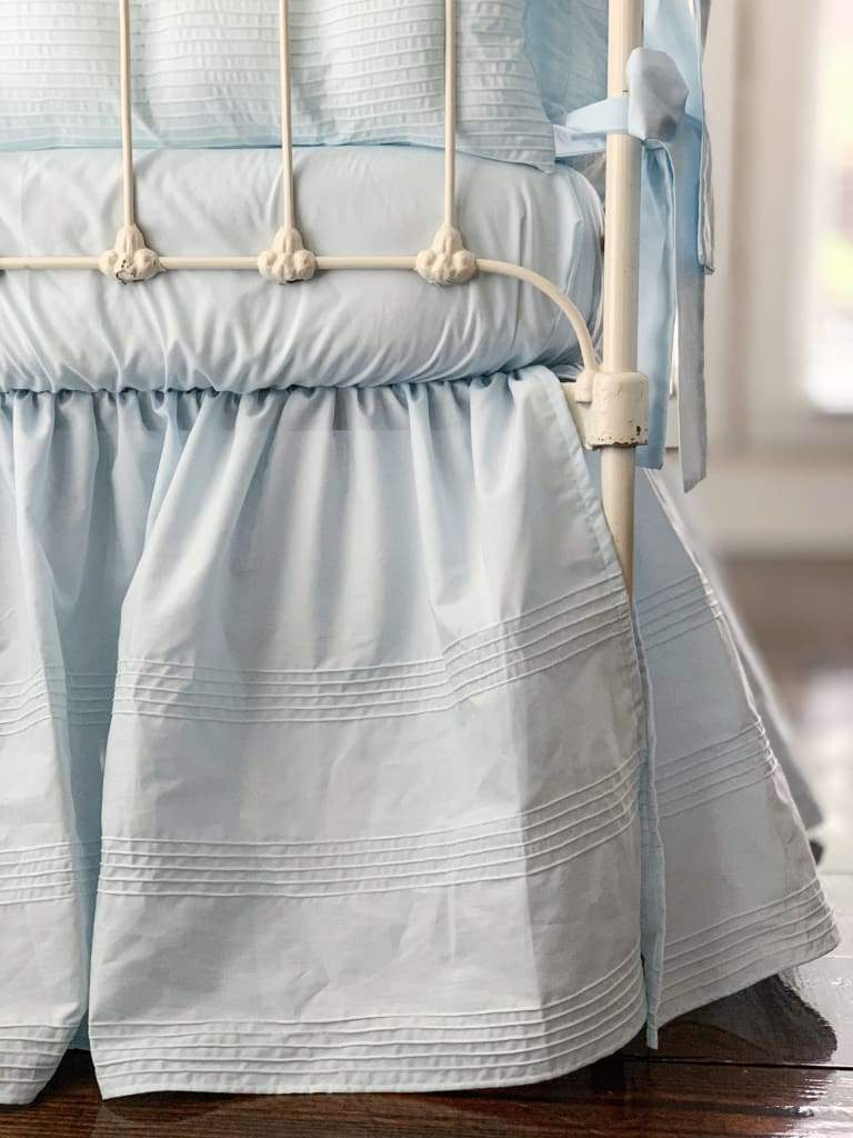 Heirloom Blue Pin-Tucked Crib Skirt | Boy Crib Bedding handmade heirloom nursery - High Cotton Textile