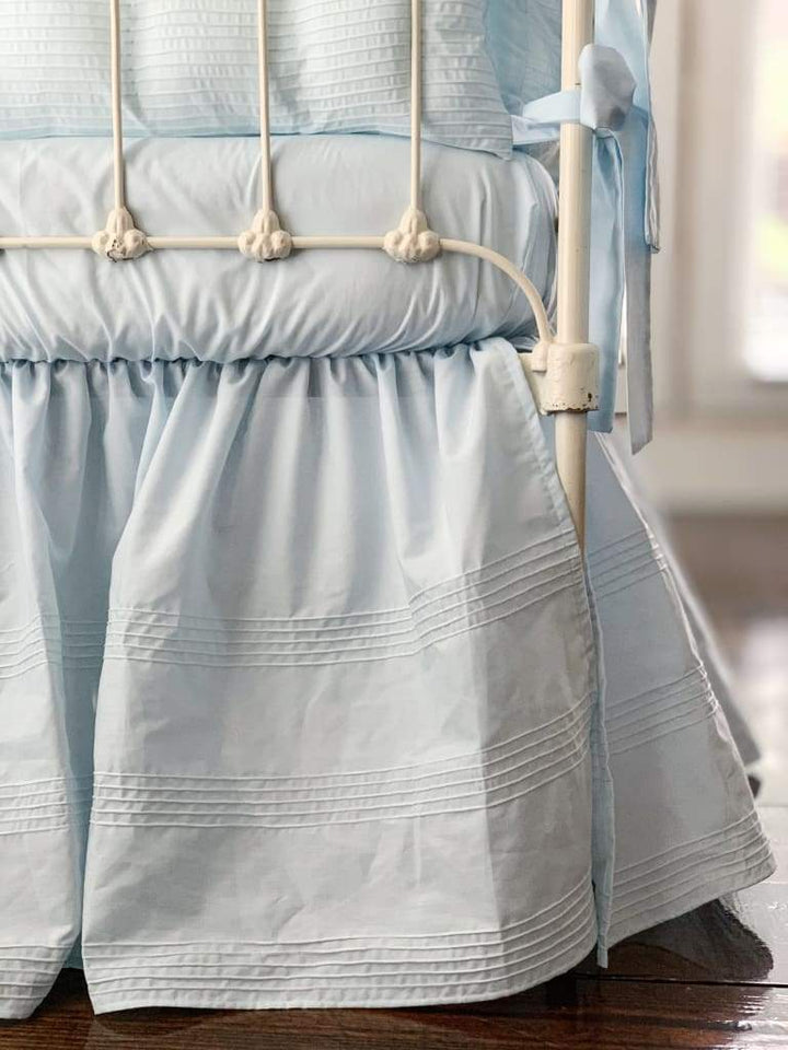 Heirloom Blue Pin-Tucked Crib Skirt | Boy Crib Bedding handmade heirloom nursery - High Cotton Textile