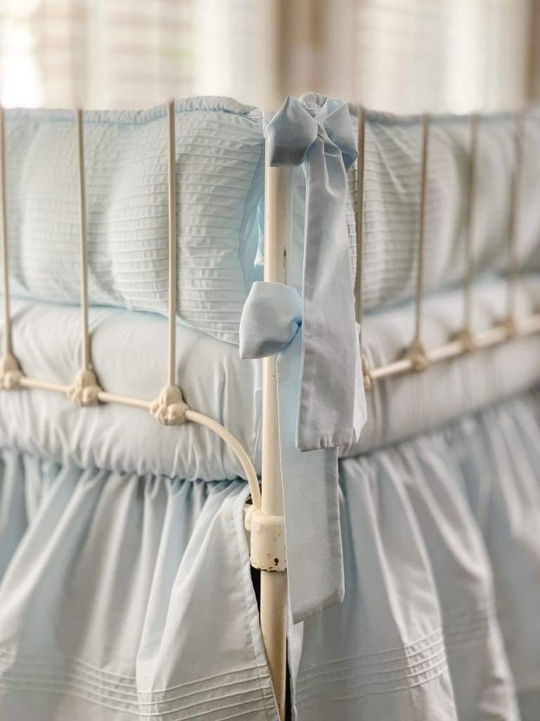 Heirloom Blue Pin-Tucked Crib Skirt | Boy Crib Bedding handmade heirloom nursery - High Cotton Textile
