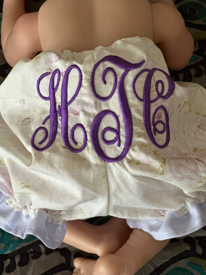 Heirloom ruffled baby bloomers in washed cotton