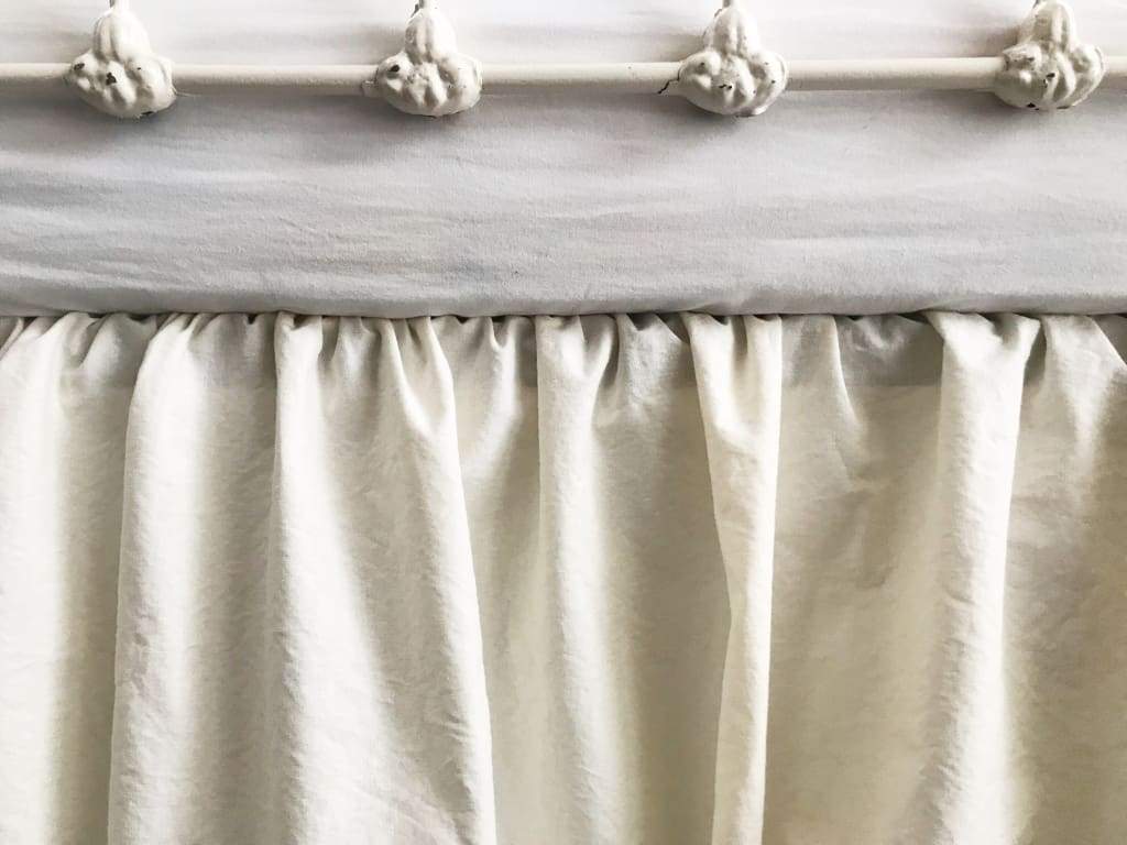 Ivory and Baby Blue Farmhouse Tailored Crib Bedding Set handmade heirloom nursery - High Cotton Textile
