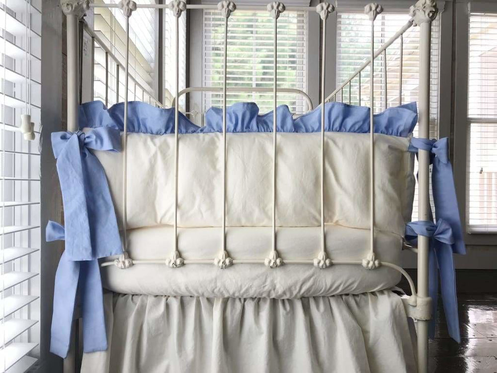 Ivory and Baby Blue | Ruffled Crib Bumpers