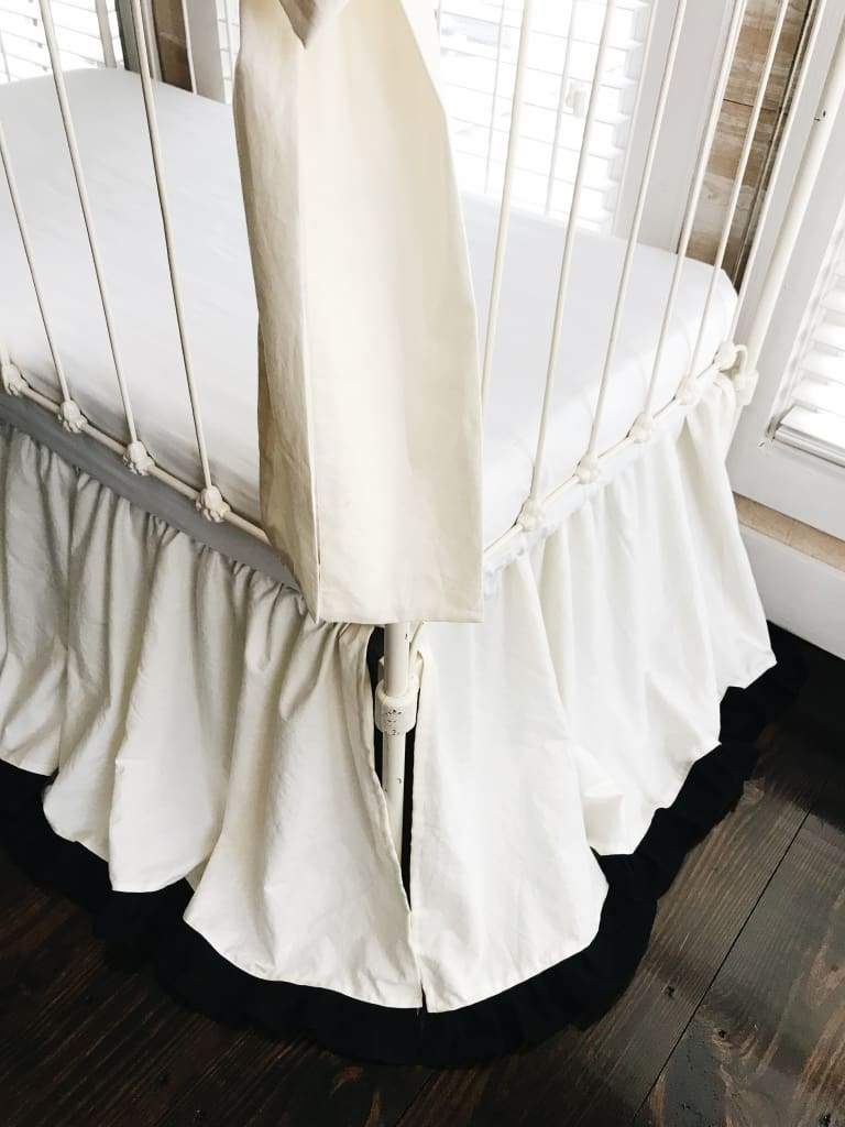 Ivory and Black Ruffled Crib Bedding Set handmade heirloom nursery - High Cotton Textile