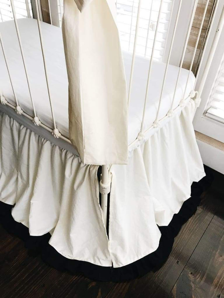 Ivory and Black Ruffled Crib Bedding Set handmade heirloom nursery - High Cotton Textile