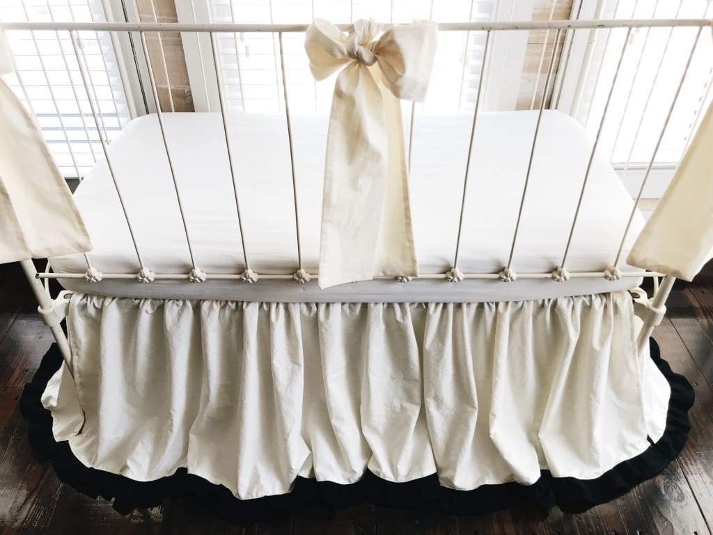 Ivory and Black Ruffled Crib Bedding Set handmade heirloom nursery - High Cotton Textile