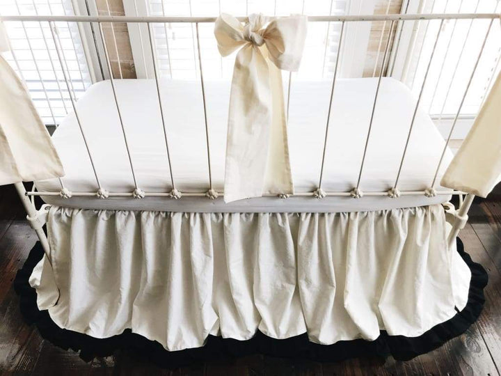 Ivory and Black Ruffled Crib Bedding Set handmade heirloom nursery - High Cotton Textile