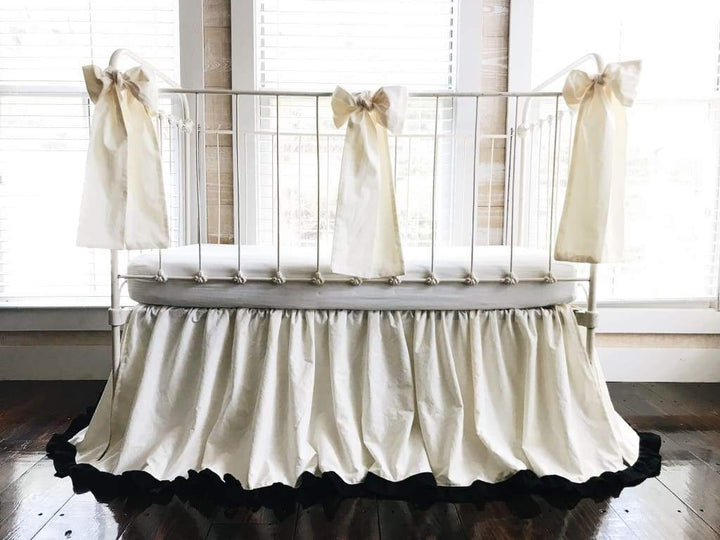 Ivory and Black Ruffled Crib Bedding Set handmade heirloom nursery - High Cotton Textile