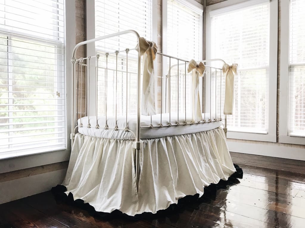 Ivory and Black Ruffled Crib Bedding Set handmade heirloom nursery - High Cotton Textile