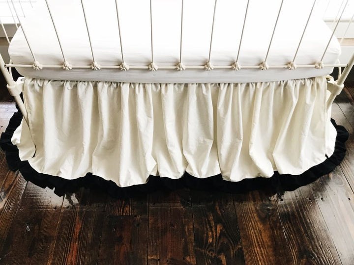 Ivory and Black Ruffled Crib Skirt handmade heirloom nursery - High Cotton Textile