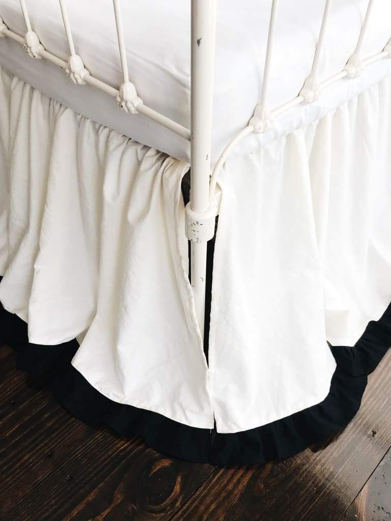 Ivory and Black Ruffled Crib Skirt handmade heirloom nursery - High Cotton Textile
