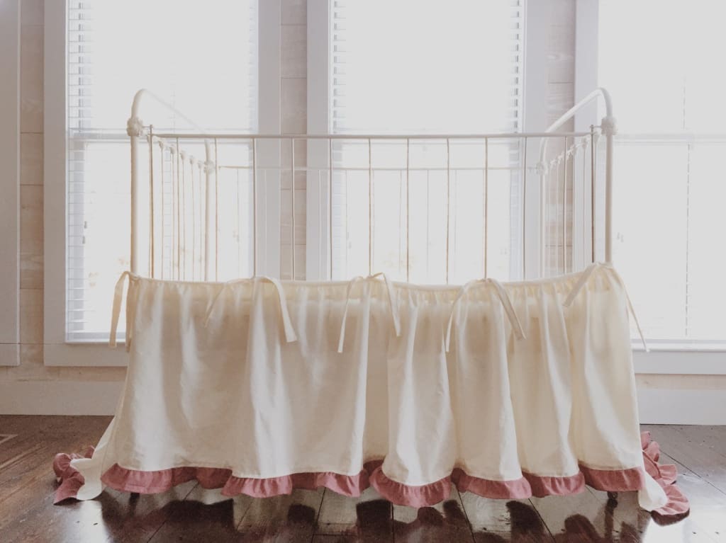Ivory and Blush Adjustable Ruffle Crib Skirt handmade heirloom nursery - High Cotton Textile