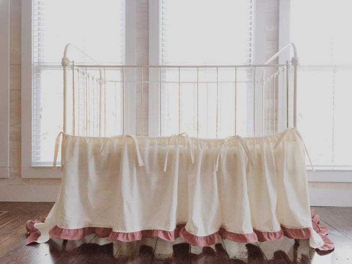 Ivory and Blush Adjustable Ruffle Crib Skirt handmade heirloom nursery - High Cotton Textile