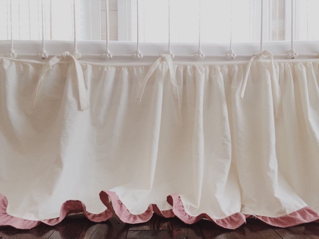 Ivory and Blush Adjustable Ruffle Crib Skirt handmade heirloom nursery - High Cotton Textile