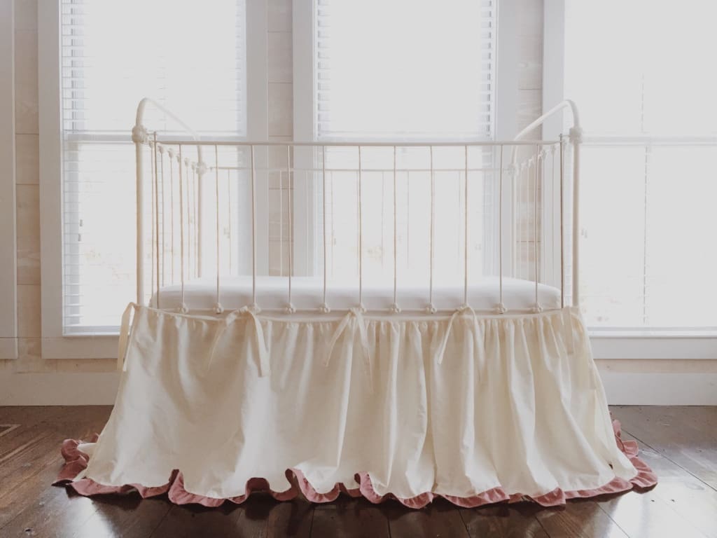 Ivory and Blush Adjustable Ruffle Crib Skirt handmade heirloom nursery - High Cotton Textile