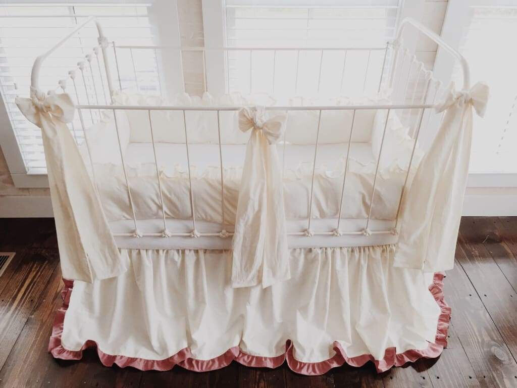 Ivory and Blush Ruffled Crib Bedding Set - High Cotton Textile 